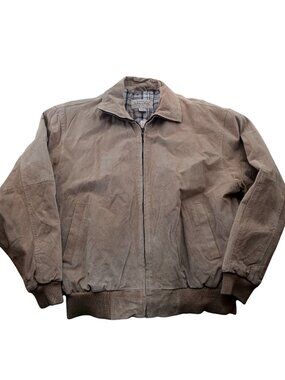 True Vintage Suede Bomber Jacket Large NEW NWT 90's St. Johns Bay Mens Tan